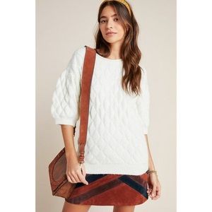 Anthropologie Cream Bonnie Quilted Eyelash Sweater